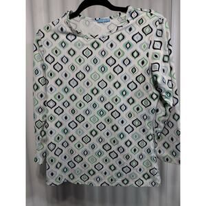 J. McLaughlin Top Geometric Print Blue Green Geometric Size Medium.